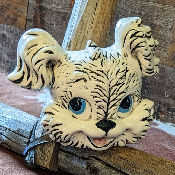 1950's Ceramic Black/White Puppy Dog Planter - Picture 1 of 14